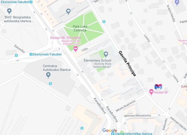 Mapa Autobuske stanice Beograd i hostela u Beogradu