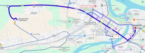 Izaberite najkraći put od Aerodroma Nikola Tesla Beograd do hostela u Beogradu